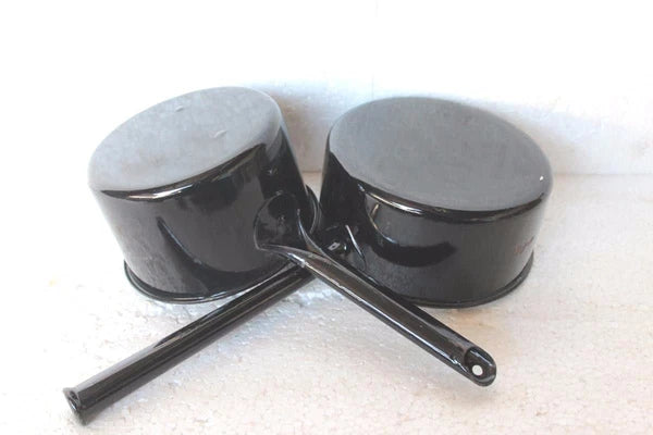 2 Pc Enamel Tea Pot Old Vintage with Handle Kitchenware Collectible