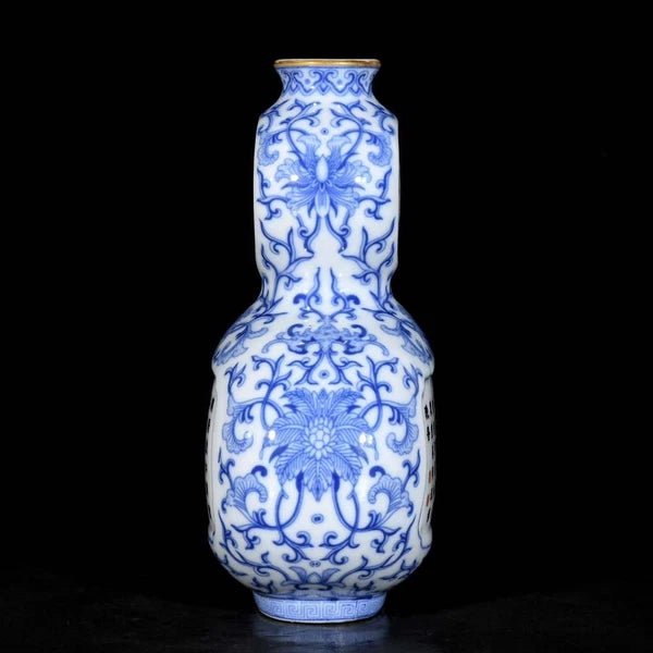 Qianlong Signed Old Chinese Colour Enamel gourd Vase W/poem N3678