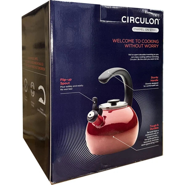 Circulon Enamel on Steel 2 Quart Whistling Teakettle - Red