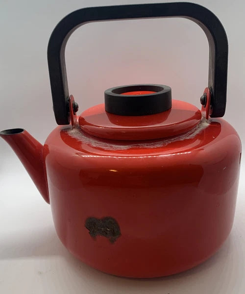 Mid century modern vintage Dansk Gunnar Cyren tea pot kettle early 70s enamelRed