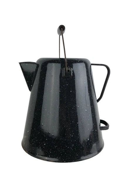 Vtg Enamelware Coffee Tea Pot Camping Kettle Black Speckled 10.5” Tall No Lid
