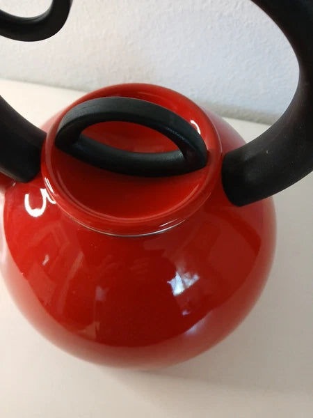 Heavy Duty Rare Hard To Find COPCO 2.5 Qt Red Enamel On Steel Tea Kettle