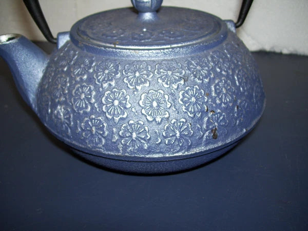 Blue Cast Iron Asian Tea Kettle With Enamel Interior - Heavy 4lbs
