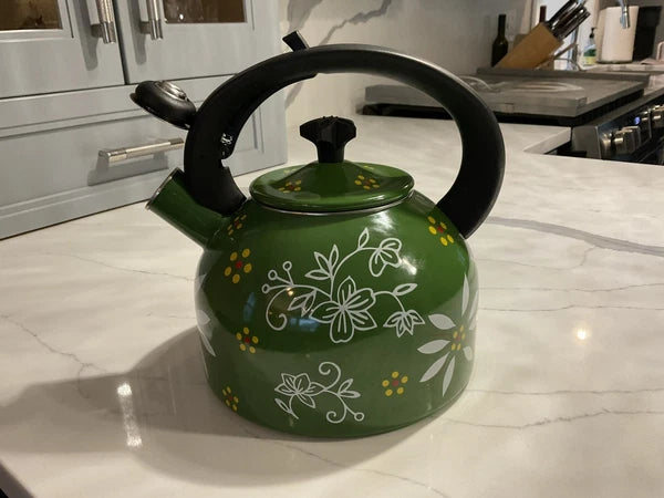 Temp-tations By Tara 2.3 Qt Old World Tea Kettle Teapot Stovetop Safe Green