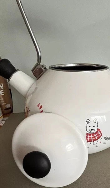 Martha Stewart  Enamel on Steel 2 Quart Christmas Tea Kettle Teapot Dogs As Is