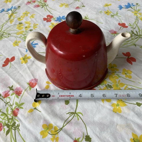 Vintage Red Metal Cover Insulated Teapot Coffee Pot by Vicki made in Japan