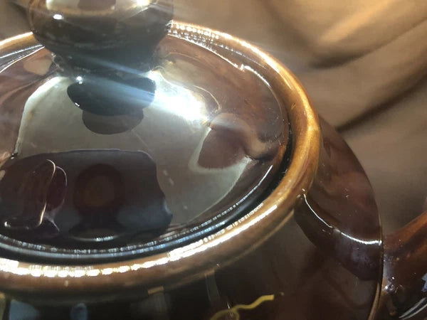 Vintag Brown Betty Tea Pot- Gold Trim Moriage Enameled Flowers, 5 1/4" Japan