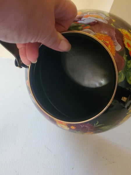 Mackenzie-Childs Black Flower Market Teapot Halloween Autumn Fall 3 QT Quart