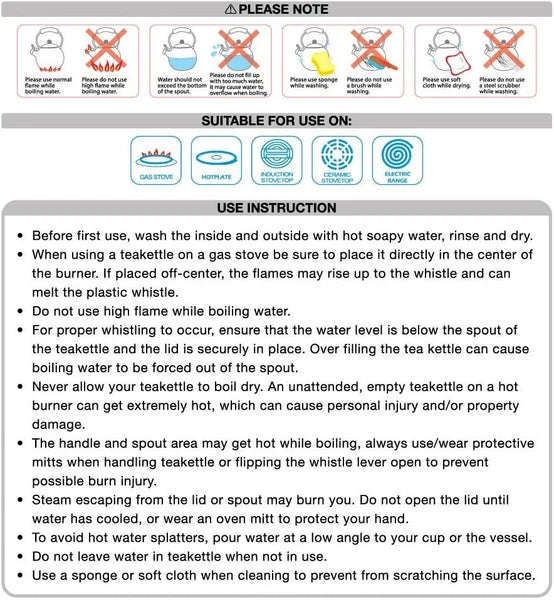 Enameled Zebra Whistling Tea Kettle, 2.3 quarts, Black/White