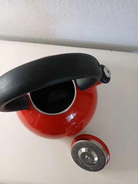 Heavy Duty Rare Hard To Find COPCO 2.5 Qt Red Enamel On Steel Tea Kettle