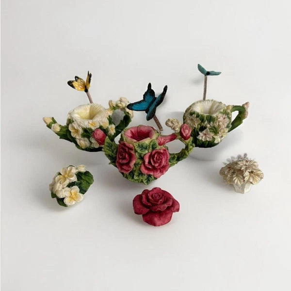 Mini 2” floral, butterfly tea posts set of 3