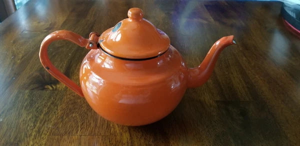 Vintage Orange with Black Rim Enamel teapot Kettles