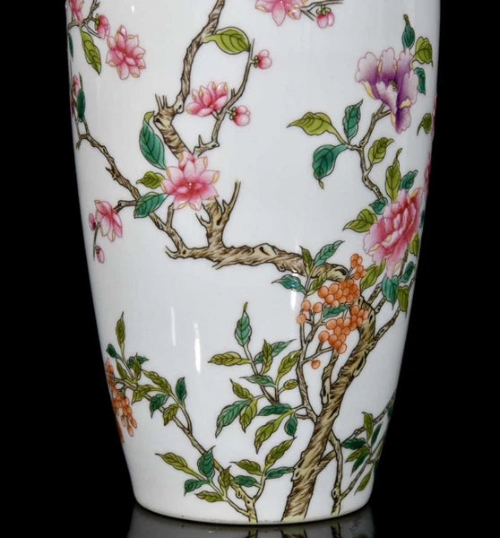 Yongzheng Signed Pair Old Chinese Colour Enamel Vase W/flower N3363