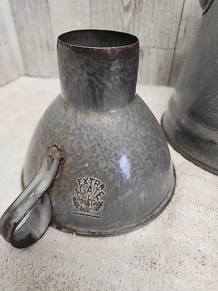 Stunning Vtg Grey Enamel Splatterware Lot Agate Can. Spout Teapot Bundt Pan Farm