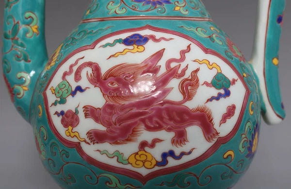 OLD LARGE RARE CHINESE PORCELAIN CLOISONNE TEAPOT XUANDE MARKED 23CM E170