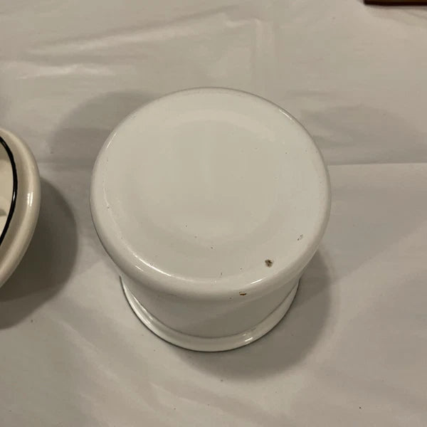 White with black Trim Enamel Ware TEA Canister, Farm House Style