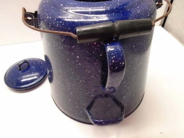 Vintage Dark BLUE GRANITEWARE Enamelware Enamel Coffee Tea Pot 12" Tall