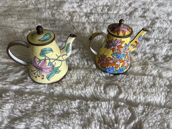 Collector’s Hand Painted Enamel Teapot Flowers  Butterflies Kelvin Chen Unsigned