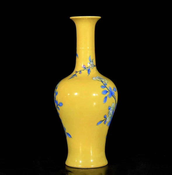 Qianlong Signed Pair Old Chinese Colour Enamel Vase W/peacock N3685