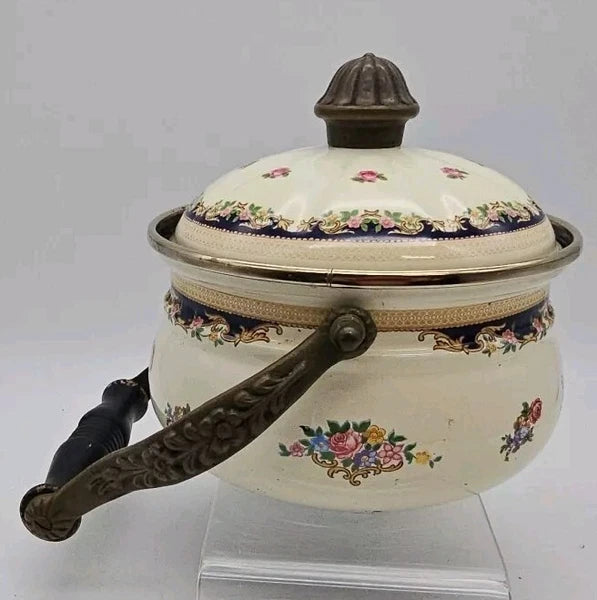 VTG 1960's Asta Fissler Enamelware 7 Piece Set Lidded Terrine Kettle Warmer Tray