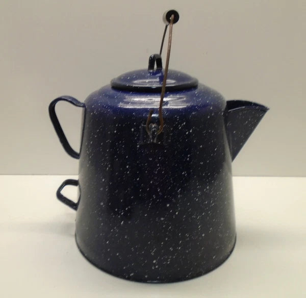Vintage Dark BLUE GRANITEWARE Enamelware Enamel Coffee Tea Pot 12" Tall