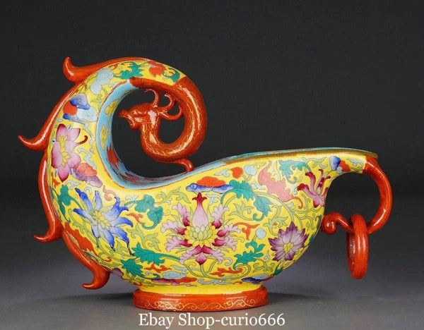 Qianlong Marked Colour Enamel Porcelain Gilt Flower Phoenix Bird Zun Kettle Pot