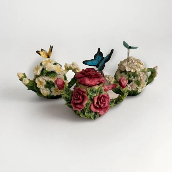 Mini 2” floral, butterfly tea posts set of 3