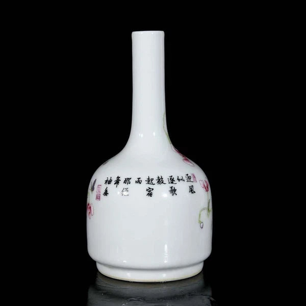 Qianlong Signed Pair Old Chinese Colour Enamel Vase W/flower N3582