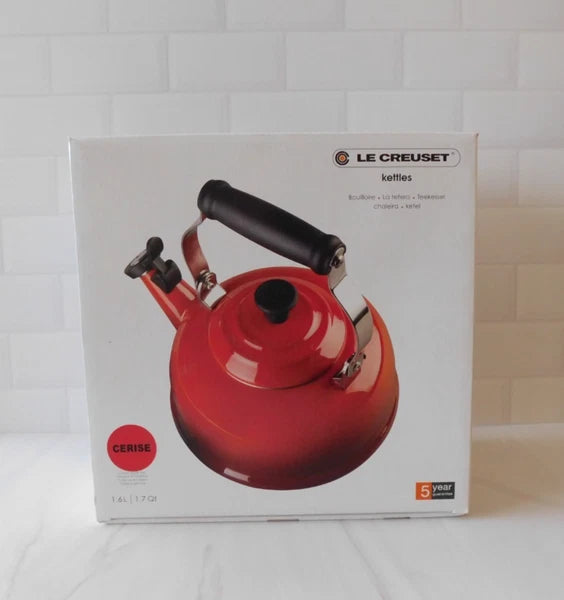 Le Creuset Enamel on Steel 1.7 Quart Whistling Tea Kettle in Cerise - New