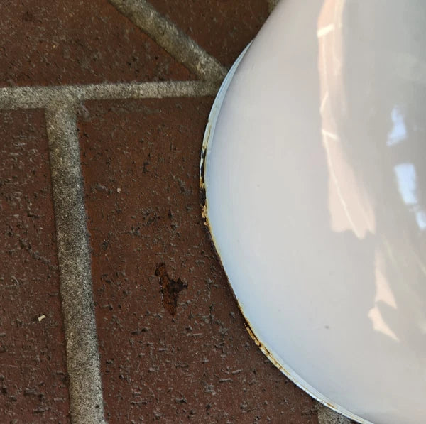 Vintage White Enamelware Farmhouse Decor Red and White Tea Kettle, Large Size