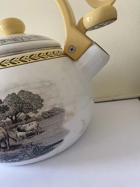 Rare Vintage Villeroy & Boch Audun Ferme Enamel Tea Kettle Teapot AS IS