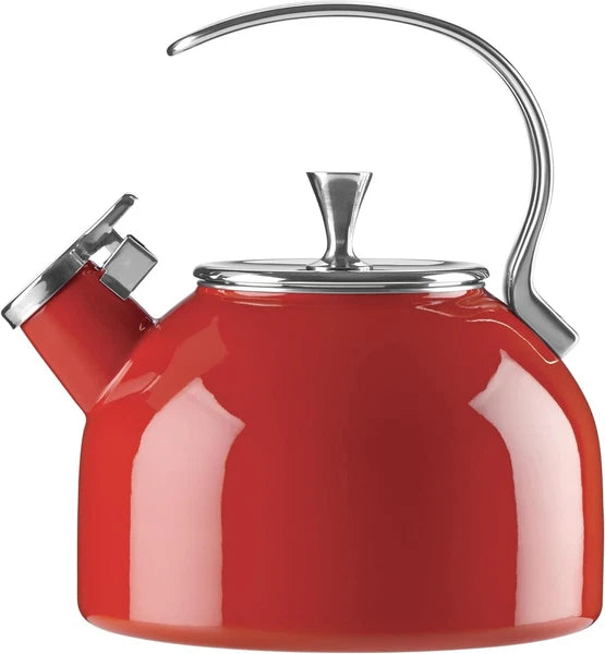 Vibrant Red Enamel Tea Kettle - 2.5 Quart Capacity for Fashionable Serving
