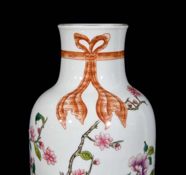Yongzheng Signed Pair Old Chinese Colour Enamel Vase W/flower N3363