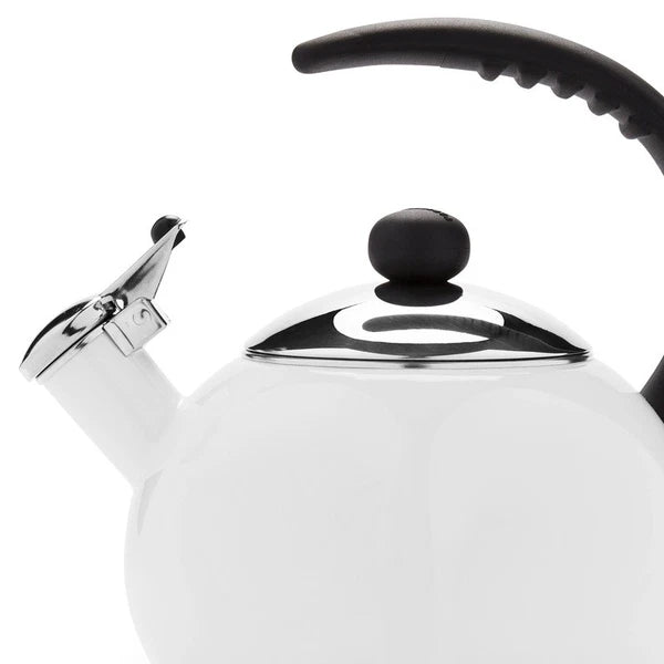 Porcelain Enamel Tea Kettle Stainless Steel Lid Bakelite Handle Stay Cool White