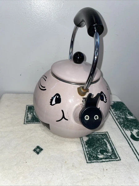 Vintage Kamenstein Pink Pig Whistling Teapot Tea Kettle Needs TLc