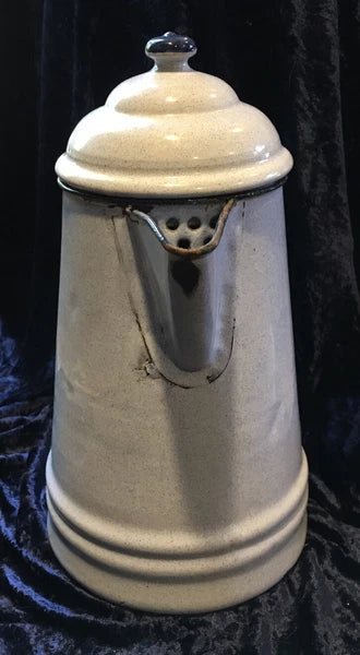 Vintage very Light Gray Blue White Speckle Graniteware Enamel Coffee Tea Pot 10"