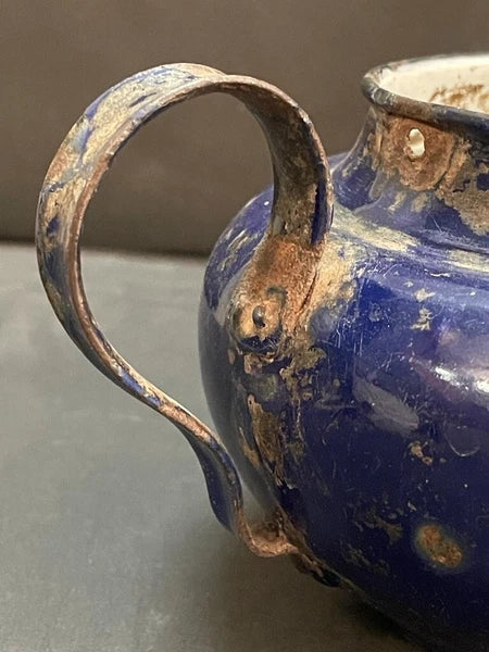 VINTAGE OLD UNIQUE H & C PORCELAIN ENAMEL MILK TEA POT / KETTLE KITCHENWARE