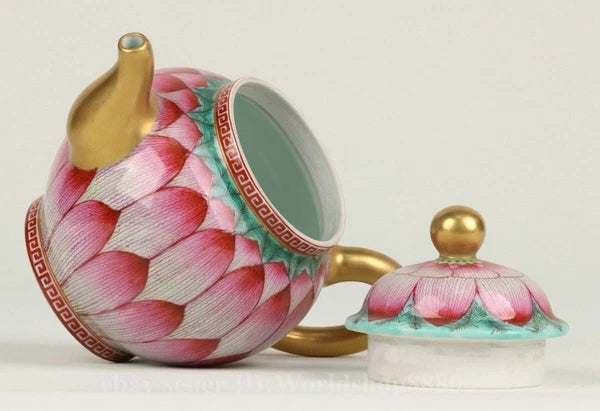 6" Yongzheng Marked Enamel Porcelain Gilt Lotus Flower Pattern Wine Tea Pot