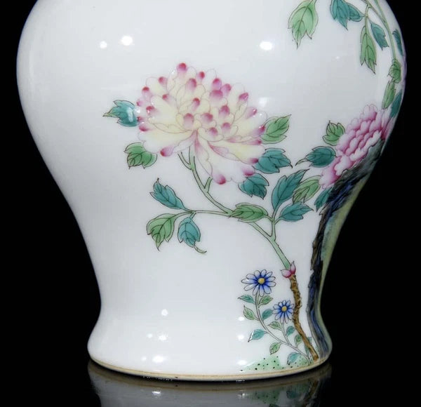 Yongzheng Signed Old Chinese Colour Enamel Vase W/bird N3274