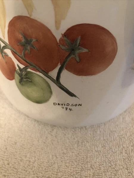 enamelware painted vegetables coffee pot signed davidson 1974