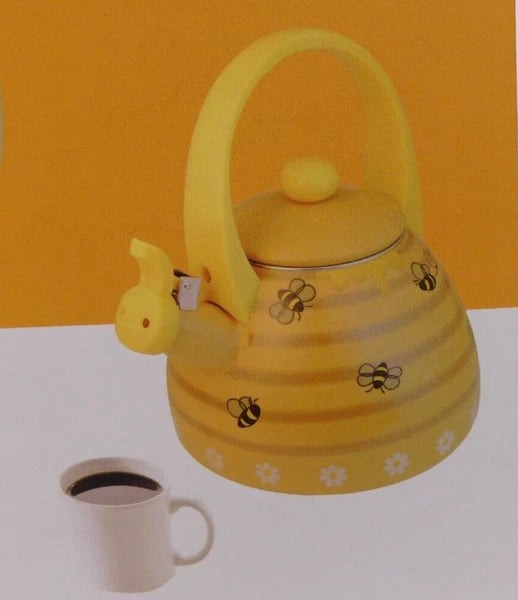 Supreme Novelty Enamel 2.4 Quart Whistling Stovetop Tea Kettle, Bee Hive *NEW*