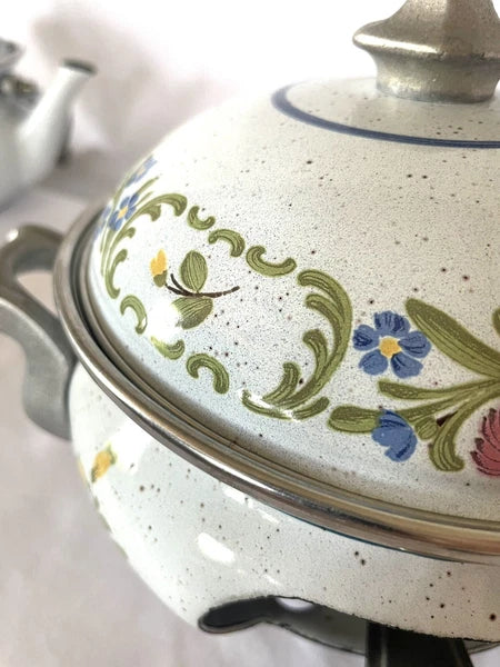 RARE SET - Vintage ASTA Enamel Cookware Teapot, Casserole Pot, & Fondue Set