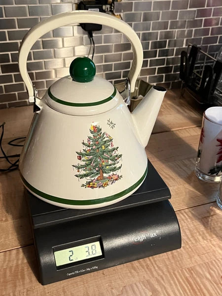 Vintage Spode Christmas Tree Enamel Teapot Kettle With Lid Good Condition