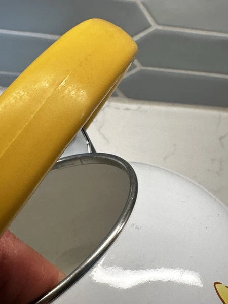 Vintage Yellow Enamel Teapot Wooden Handle Daisy Flowers MCM Retro Metal