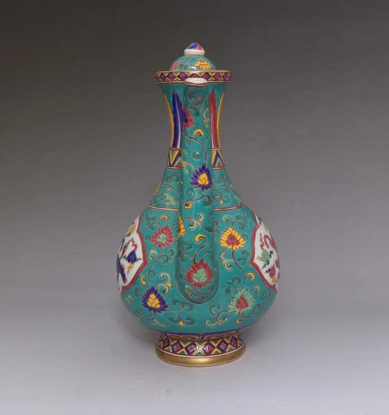 OLD LARGE RARE CHINESE PORCELAIN CLOISONNE TEAPOT XUANDE MARKED 23CM E170