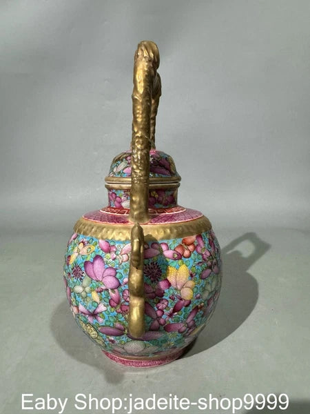 8.6" Yongzheng Dynasty Enamel Colour Porcelain Gilt Flower Phoenix Kettle Pot