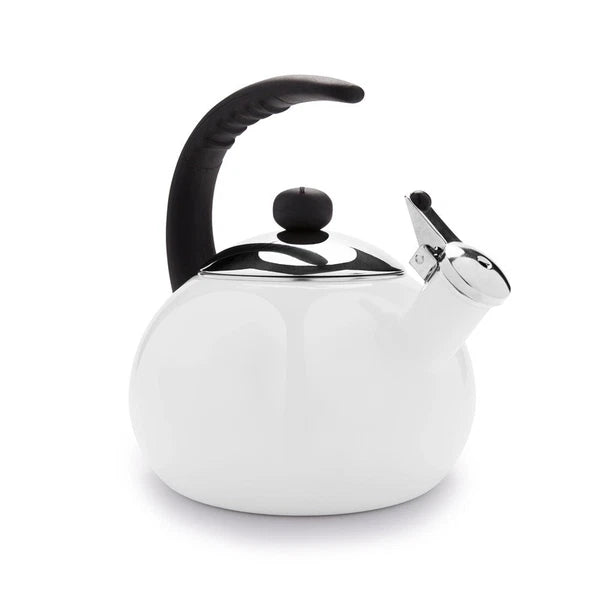 Porcelain Enamel Tea Kettle Stainless Steel Lid Bakelite Handle Stay Cool White