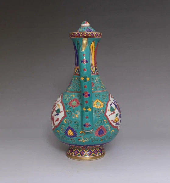 OLD LARGE RARE CHINESE PORCELAIN CLOISONNE TEAPOT XUANDE MARKED 23CM E170