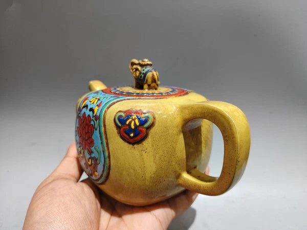 Yixing Purple Clay Teapot Hand-Coiled Auction Oolong Tea Handcrafted Enamel