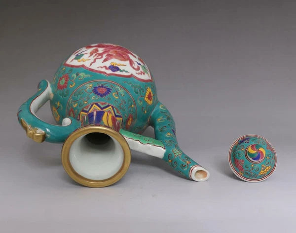 OLD LARGE RARE CHINESE PORCELAIN CLOISONNE TEAPOT XUANDE MARKED 23CM E170